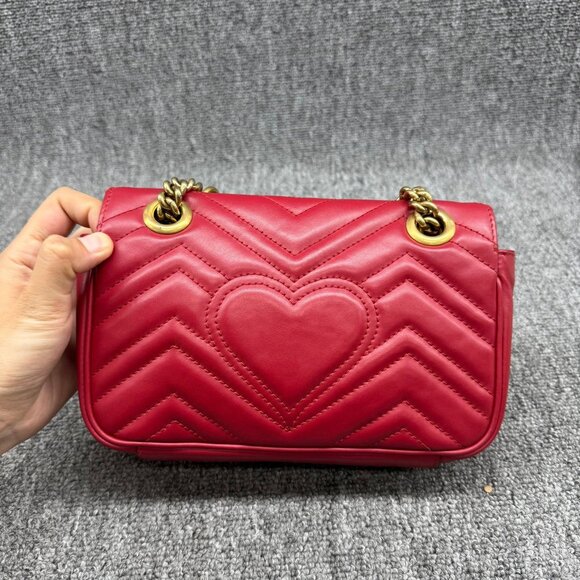 Gucci Red Quilted Leather GG Marmont Matelasse Mini Bag 799-071125 - Picture 3 of 16